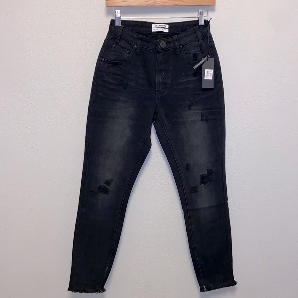 One Teaspoon NWT Black Oak Firebirds Distressed Raw Edge Cropped Jeans 3112 - Picture 3 of 15